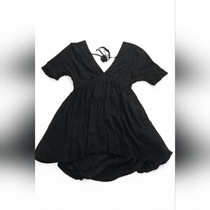 OLAESA Black Babydoll Dress | V-Neck Tie Back | Size Small | NWT